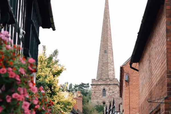 View of a church from Herefordshire streets