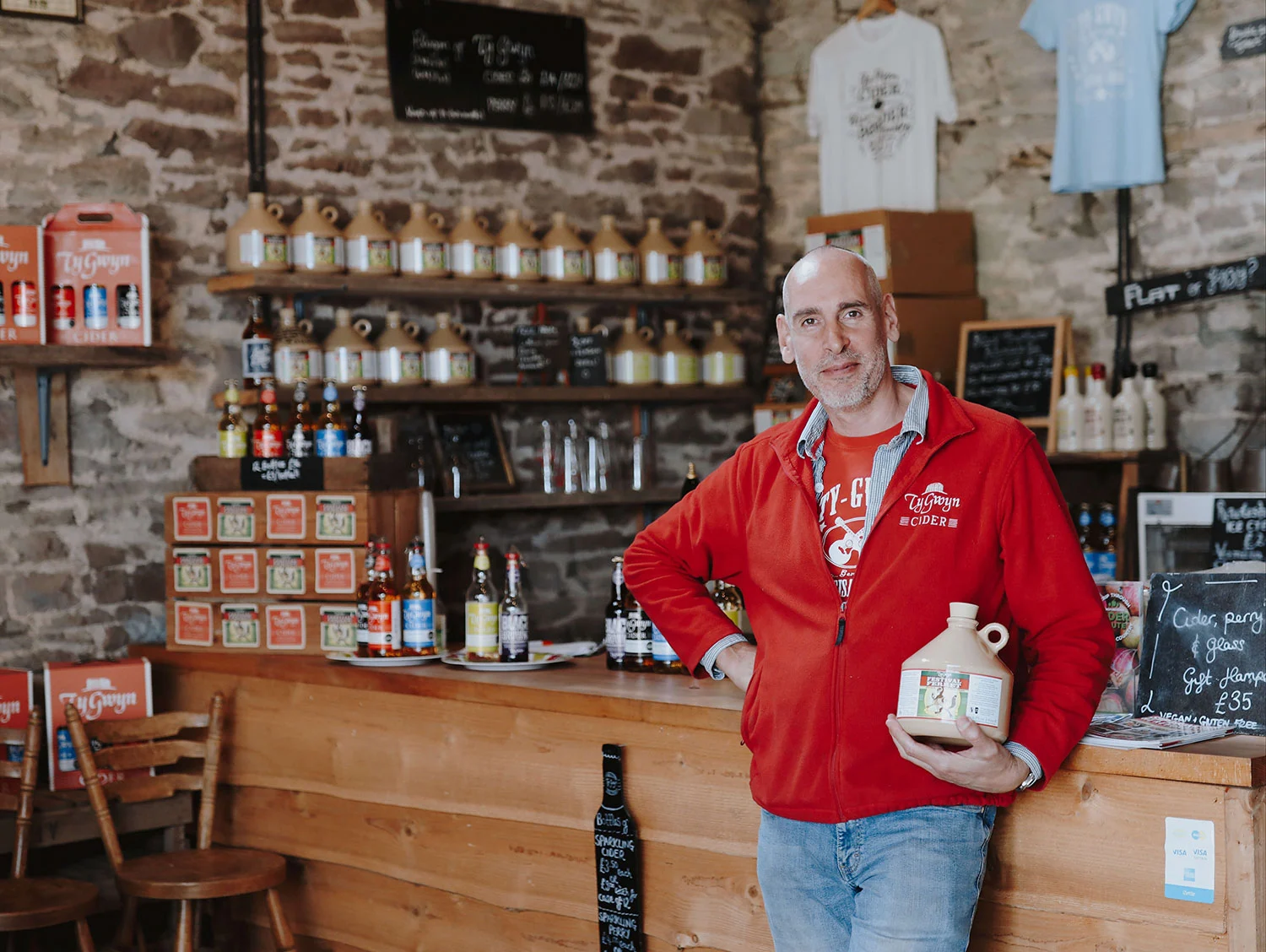 Ty Gwyn cider producer in shop