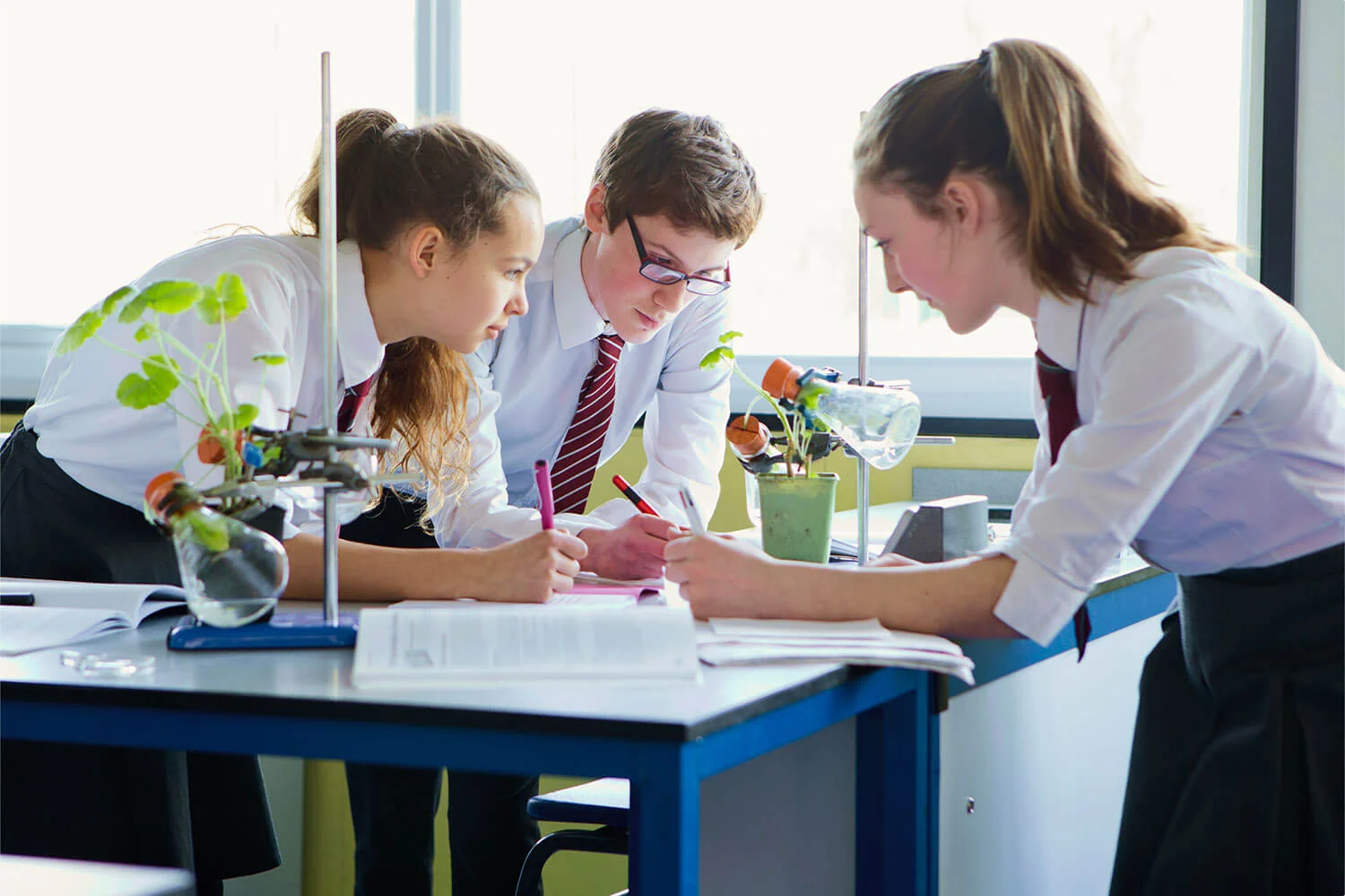 Secondary school children in a science class