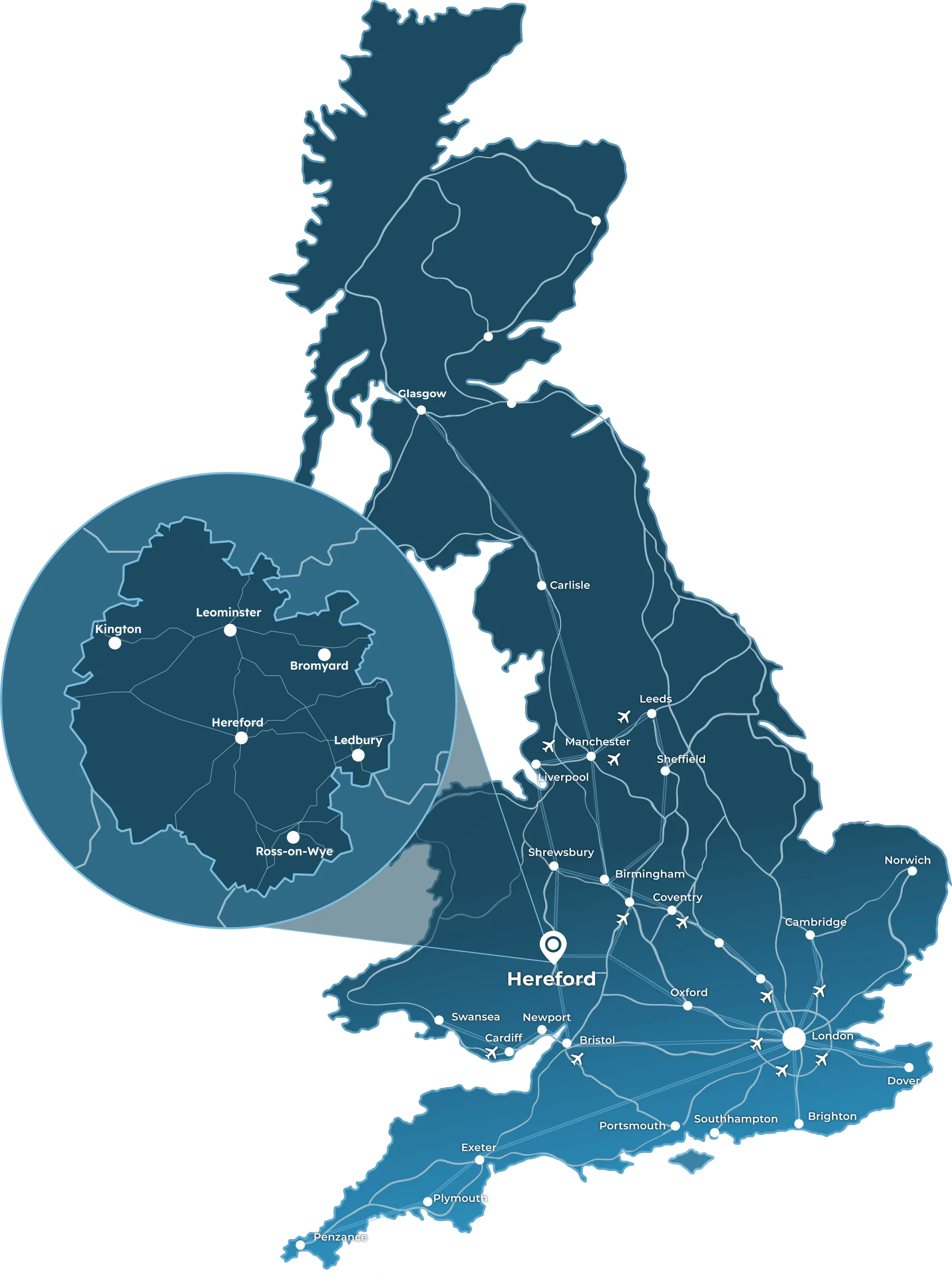 UK map focusing on Herefordshire